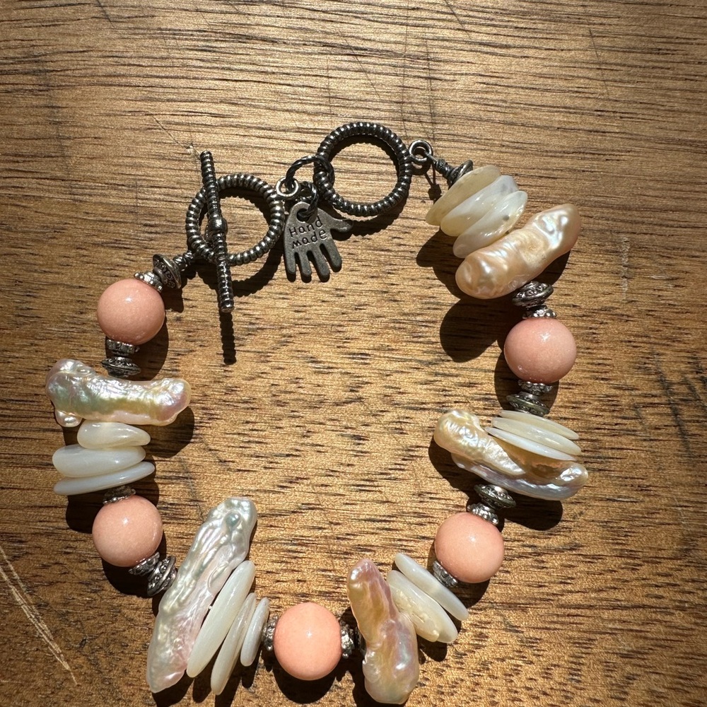 Handmade Pearl and Coral Bracelet